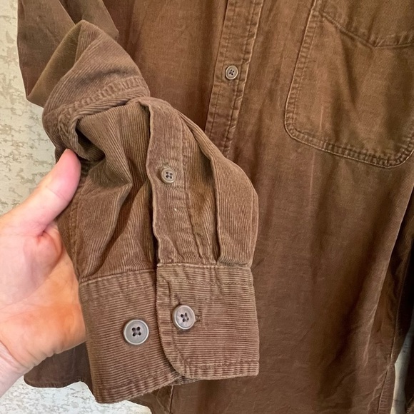 Mens Chocolate Brown Y2K Corduroy Button Up Shirt Size Large Grunge Layering - Picture 4 of 15